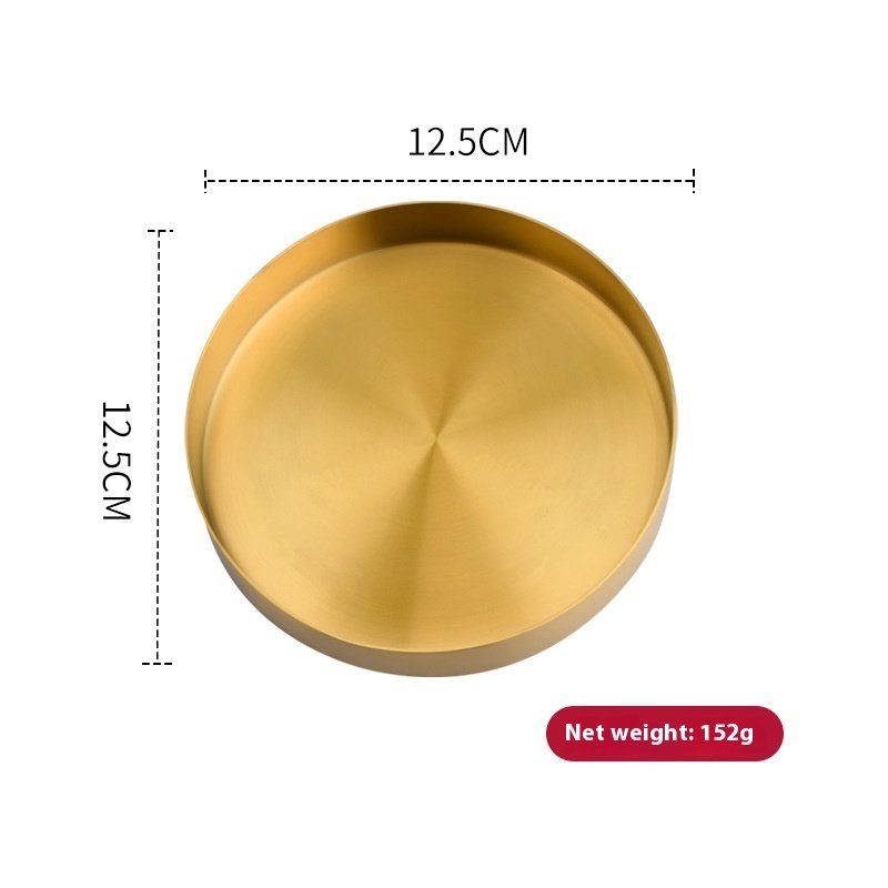 Golden, Round Stainless Steel Plate Household Jewelry Storage Tray - Image 8