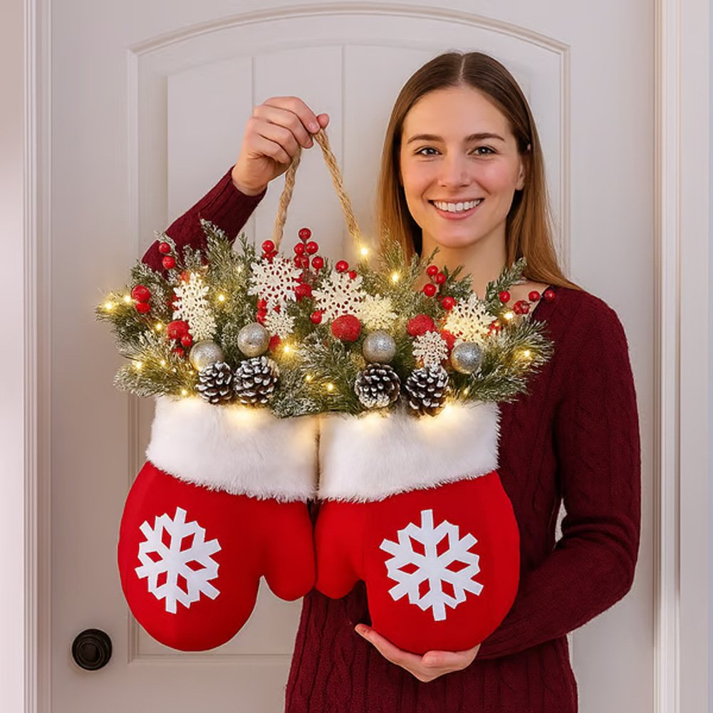 Christmas Garland Creative Glove Shaped Simulated Flower Wreath Window Door Gate Decoration Door Sign Xmas Party Decoration - Image 7