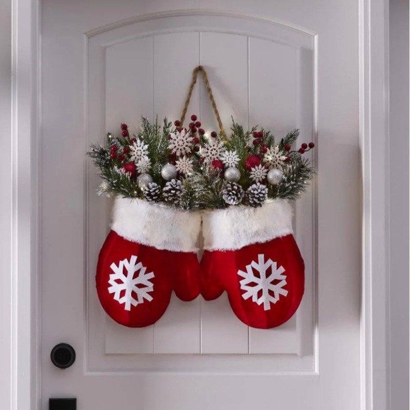 Christmas Garland Creative Glove Shaped Simulated Flower Wreath Window Door Gate Decoration Door Sign Xmas Party Decoration - Image 4