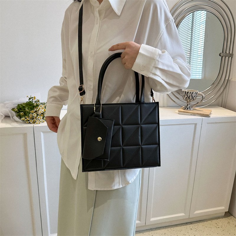 Fashion Plaid Shoulder With Small Wallet Simple Elegant Portable Square Tots Women's Handbag - Image 3
