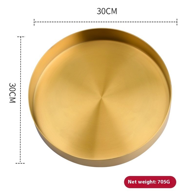 Golden, Round Stainless Steel Plate Household Jewelry Storage Tray - Image 6