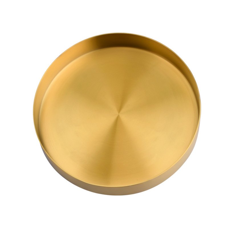Golden, Round Stainless Steel Plate Household Jewelry Storage Tray - Image 5