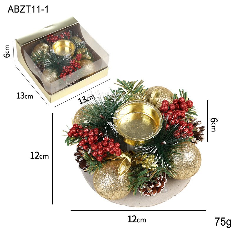 Christmas Candle Metals Candlestick Wreath Artificial Pinball Pinecone Candle Holder Fake Leaves Xmas New Year Home Table Decor - Image 7