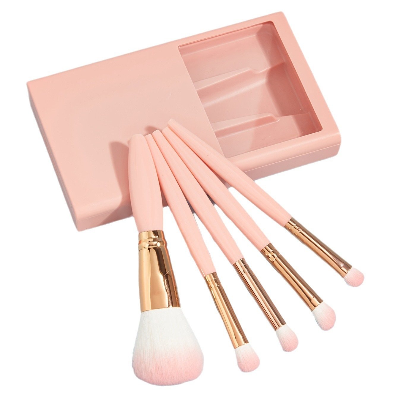 5 PCs Makeup Brushes With Mirror Travel Set - Image 2