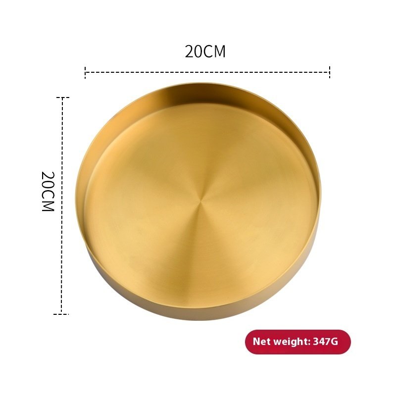 Golden, Round Stainless Steel Plate Household Jewelry Storage Tray - Image 7