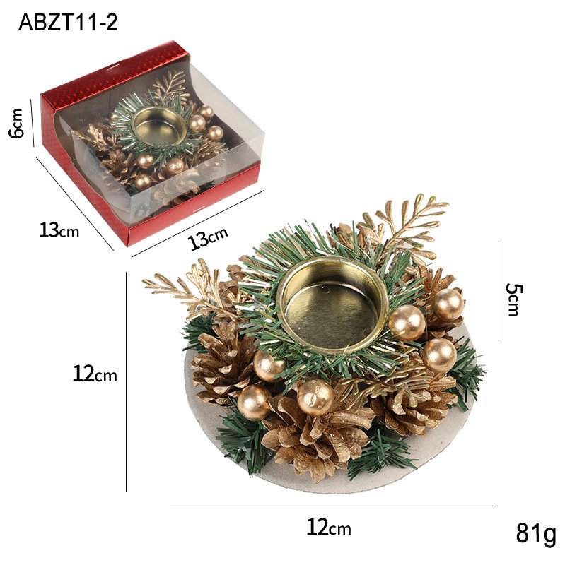 Christmas Candle Metals Candlestick Wreath Artificial Pinball Pinecone Candle Holder Fake Leaves Xmas New Year Home Table Decor - Image 8