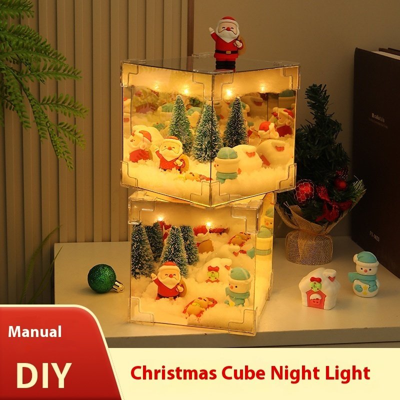 Christmas DIY Decorations Mirror And LED Cube Lamp 3D Santa Claus Snowman Tree Christmas Lights DIY Material Kit For Xmas Decor - Image 5