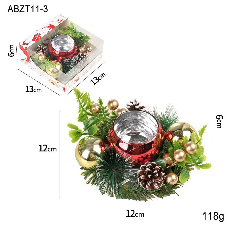 Christmas Candle Metals Candlestick Wreath Artificial Pinball Pinecone Candle Holder Fake Leaves Xmas New Year Home Table Decor - Image 9